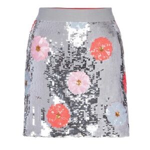 LE SUPERBE
Acid Posey Garden Skirt in Silver • sz small NWT $270
